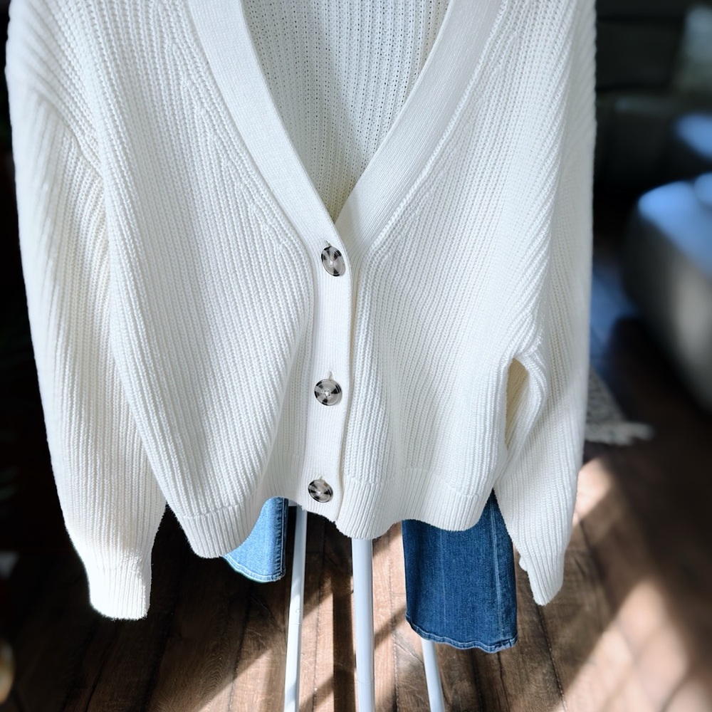 Elegant White Button-Up Women's Sweater